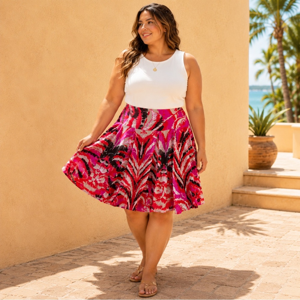 INC International Concepts Pink & Black Floral Circle Skirt